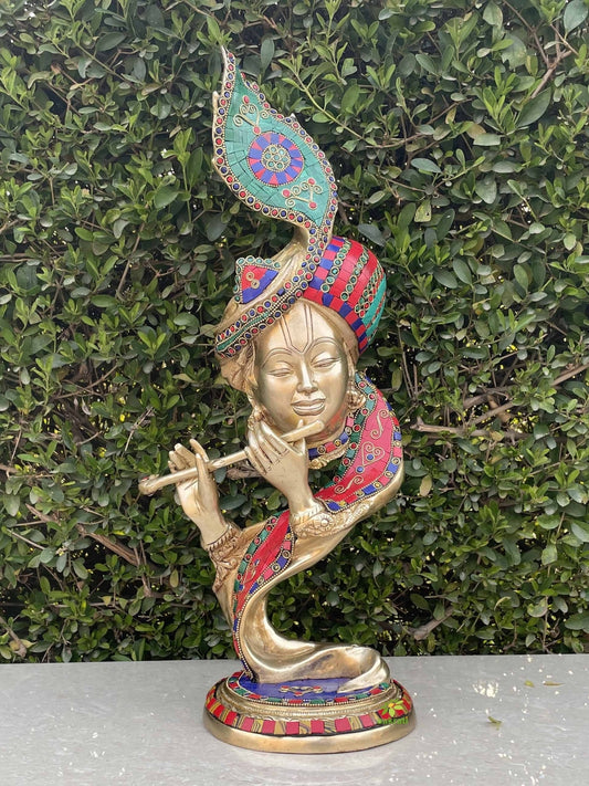 Brass Krishna Statue, Gorgeous Krishna,Flute Playing Idol, Banke Bihari ji, Hare Krishna Figurines for Home,Temple, Corner office, Gift
