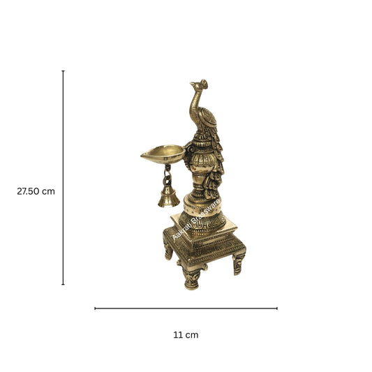 Peacock Brass Diya Or Deepak, 27.5cm, Diwali Decoration Lamps, Home Decor, Traditional Indian, decorative lamps, Auspicious Diya