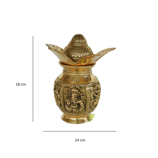 Ganesha Lakshmi Kalash Brass | Brass Holy Water Pot | Pooja Accessories | Pojja Kalash for Home Decor | Health | Wealth and Vastu