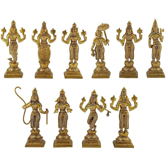 Vishnu Dashavatara in brass | Brass Lord Vishnu Dashavatar | Ten Incarnations of Lord Vishnu | Hindu God Vishnu surrounded by his Avatars | Dasavtar