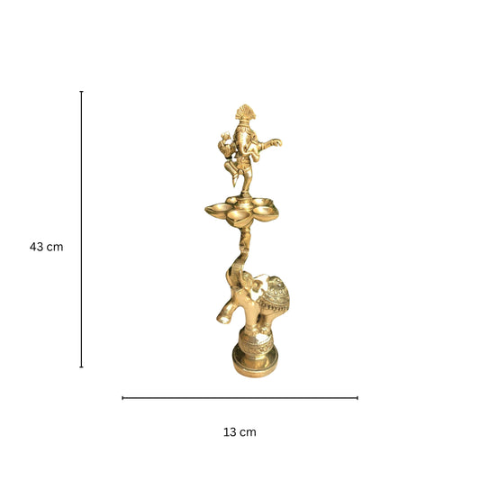 Ganesh lamp with elephant ethnic desing Deepak Stand for Home Temple, Brass Oil Diya Lamp, Indian Decor Diya