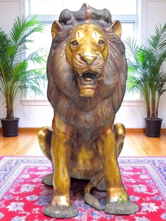 Sitting Brass animal Lion Sculpture temple door entrance Murti
