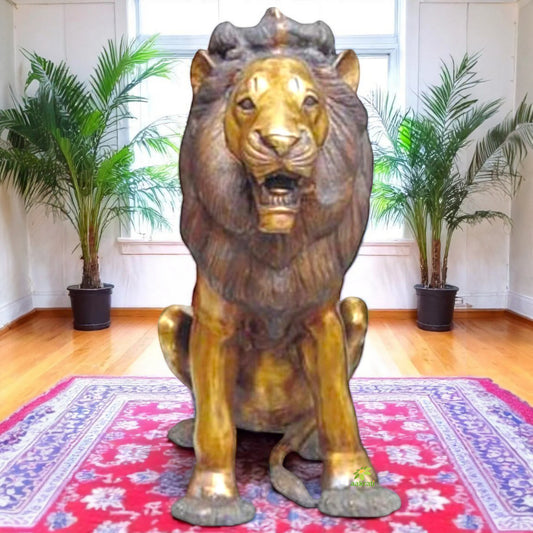 Sitting Brass animal Lion Sculpture temple door entrance Murti
