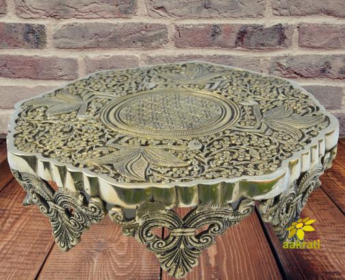 Pooja Brass chowki - curving design small metal stand