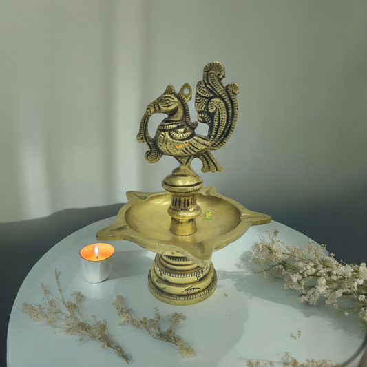 Indian Oil Lamp Bird made in brass ; Brass Diya for Diwali Festive Decorations