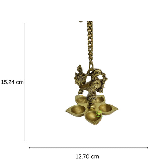 Peacock Design Brass Hanging Diya with by Aakrati, Indian Handicraft Diya, Handmade Lamp