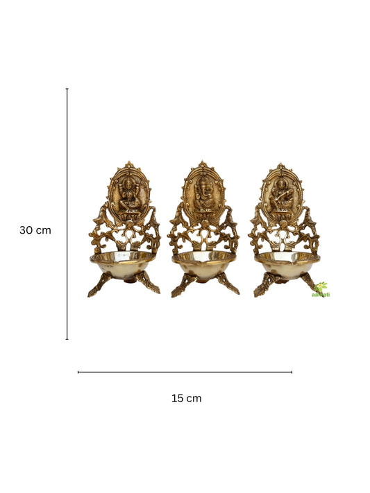 Laxmi Ganesh Saraswati brass deepak - oil lamp - table diya - showpiece