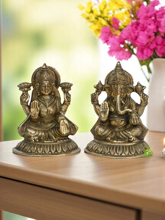 Brass Laxmi Ganesha Idol Sitting | laxmi Ganesh Murti Metal Statue for Home Office Success Entrance Decor Diwali Pooja Good Luck