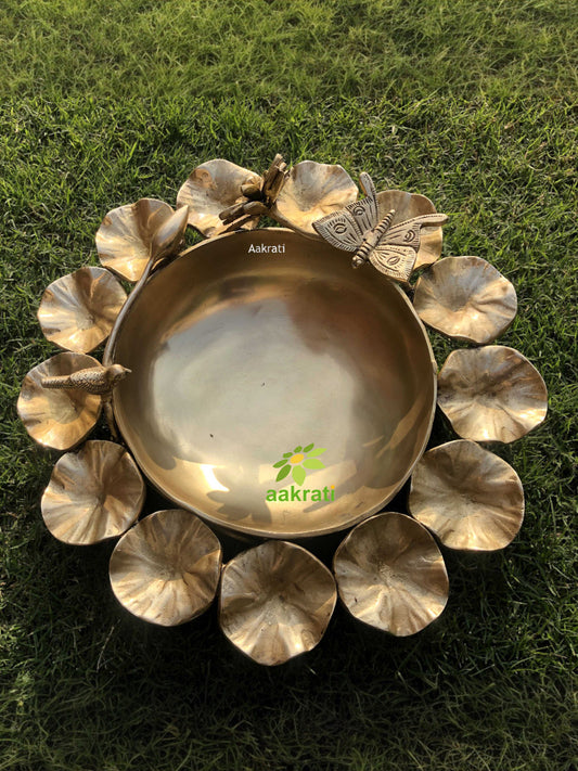 Indian Handmade Round Traditional Urli Bowl with flowers design. Diwali Tealight Holder Bowl, Christmas Candle Holder