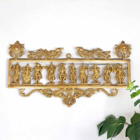Wall decor Vishnu ten avtar fram in brass for home and hotel decor by Aakrati