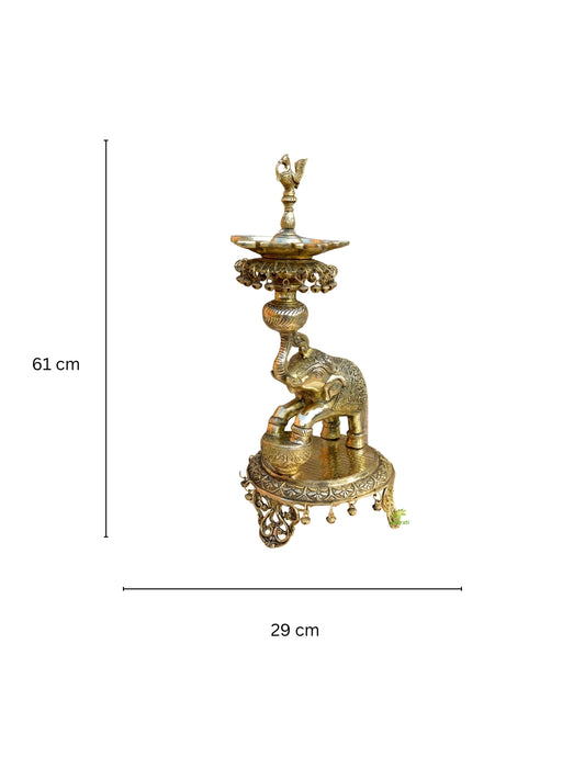 Trumpeting Elephant oil Lamp Vilakku or Traditional Oil Lamp ,Pooja Lamp, Diya for Pooja, Brass Diya