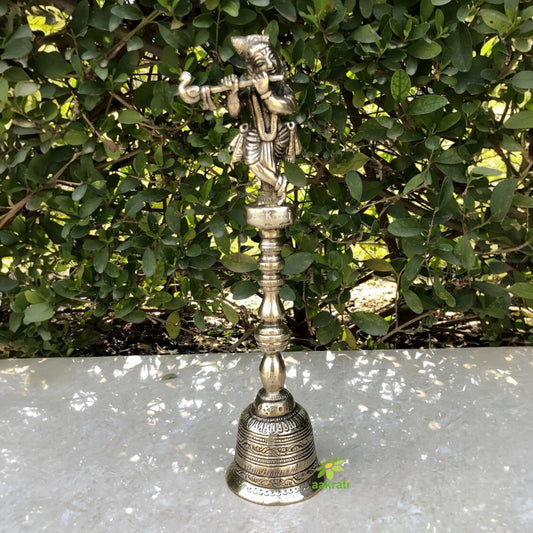 Hand bell in brass with Krishna ji Figure for worship with good sound