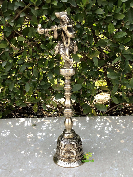 Hand bell in brass with Krishna ji Figure for worship with good sound