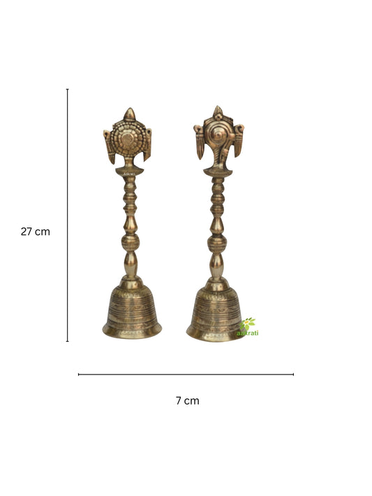 Chakra- Shankh hand bell in metal brass Auspicious Vintage gift table decor
