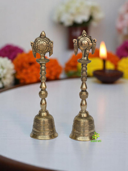Chakra- Shankh hand bell in metal brass Auspicious Vintage gift table decor