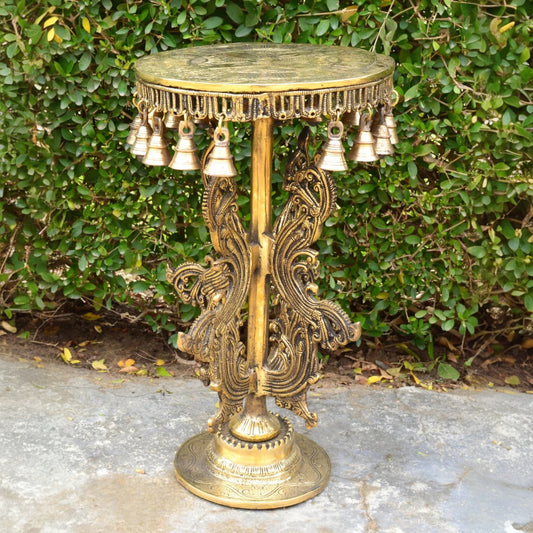 Carving Design Chowki 20 inch Brass Pooja Table for Home Temple, Brass Pooja Altar for God Idols-Brass Altar for multi purpose use
