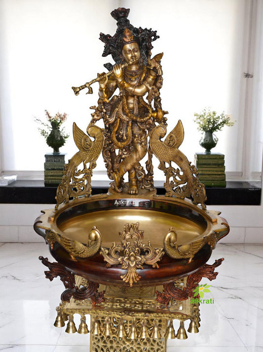 Lord Krishna Urli (Decoration Bowl) - Brass Statue - Home Decoration rare for home, office and hotel Room