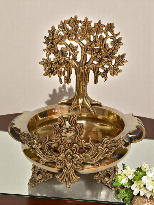 Tree on Urli - Hurli for lobby desk, home decor, Hotel room decoation, Rare Brass Figure