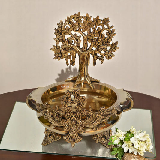 Tree on Urli - Hurli for lobby desk, home decor, Hotel room decoation, Rare Brass Figure