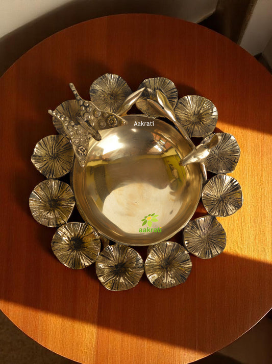 Flower decorative bowl made in brass with bird and butterfly