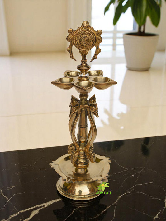 Indian Brass Religious Temple Spiritual Decor Standing Oil lamp stand
