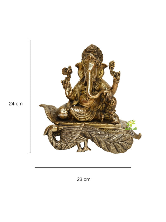 Brass resting elephant lord hindu gods ganesha statue religious home office decor