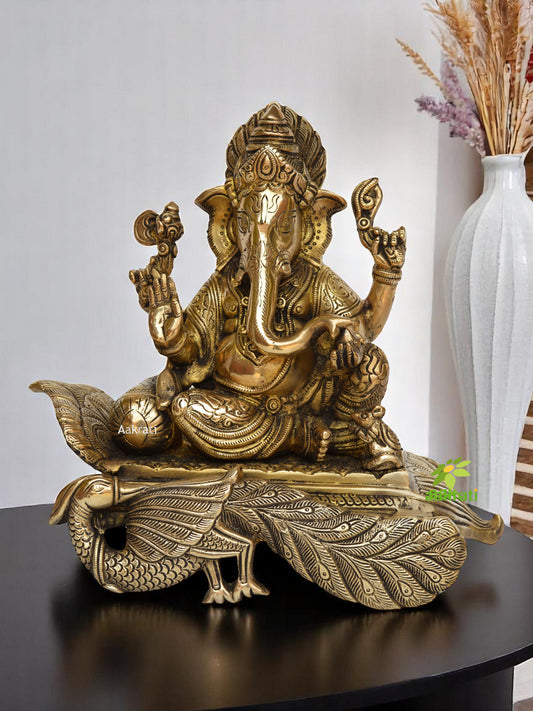 Brass resting elephant lord hindu gods ganesha statue religious home office decor