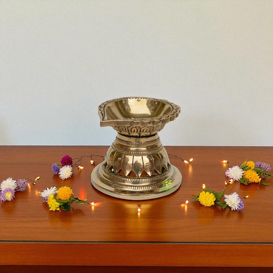 oli lamp Ethnic Design 4.5 Inches Brass Oil Diya with Base, Temple Decor, Home Decor Oil Diya Lamp, Indian Handicraft Diya, Handmade craft