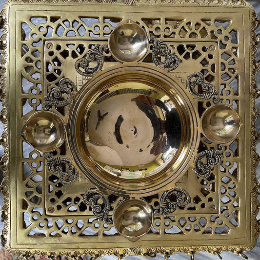 Aakrati Decorative Designer Brass Urli with Diya Decorative Showpiece for Home and Office Decor