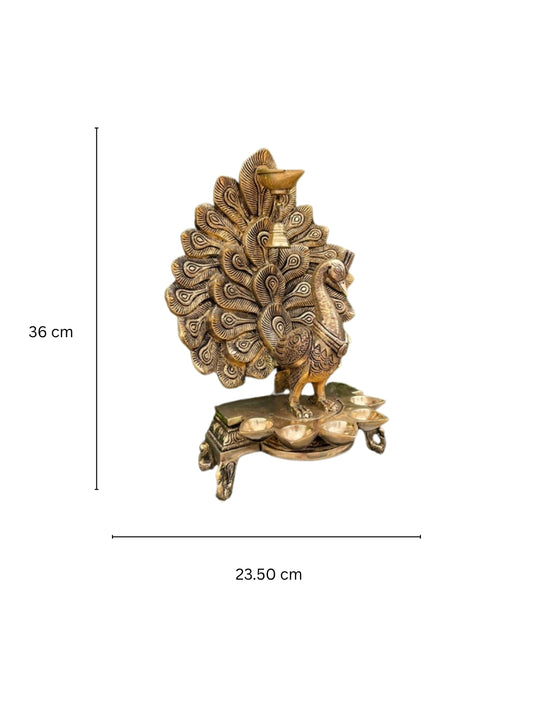 Brass Peacock Design Diya Oil Lamp Table Deepak Decorative Oil Light Diwali Decoration