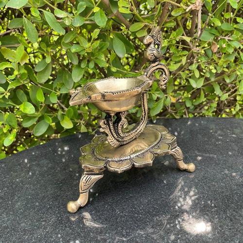 Home Decor Diya Lamp Indian Brass Peacock Design Diya