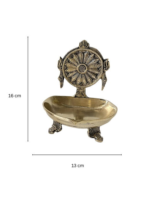 Decorative Chakra Design Brass Lamp, Diya or Deepak by Aakrati
