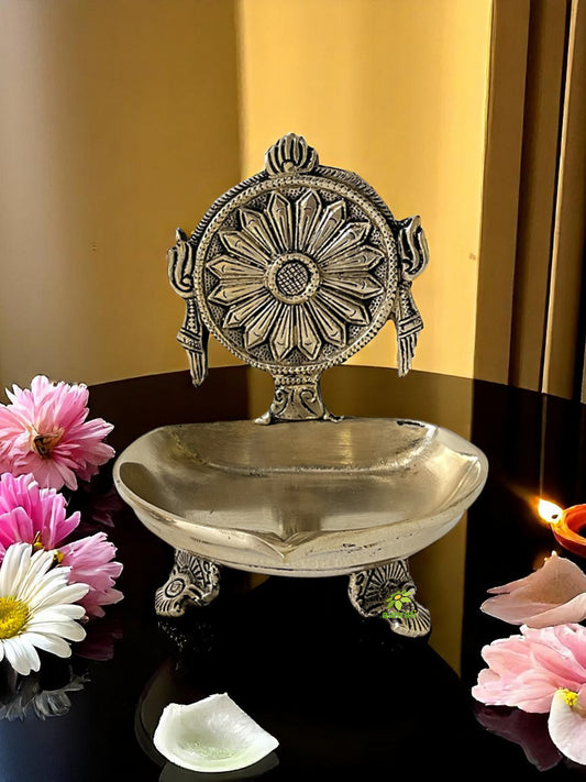 Decorative Chakra Design Brass Lamp, Diya or Deepak by Aakrati
