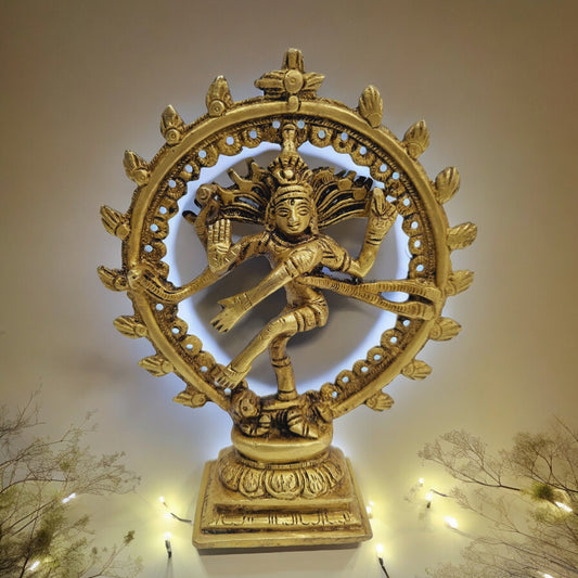 Handcrafted Nataraj Brass Statue | Spiritual Elegance for Your Home | Nataraj Brass Figurine ( Yellow, 6 inch)