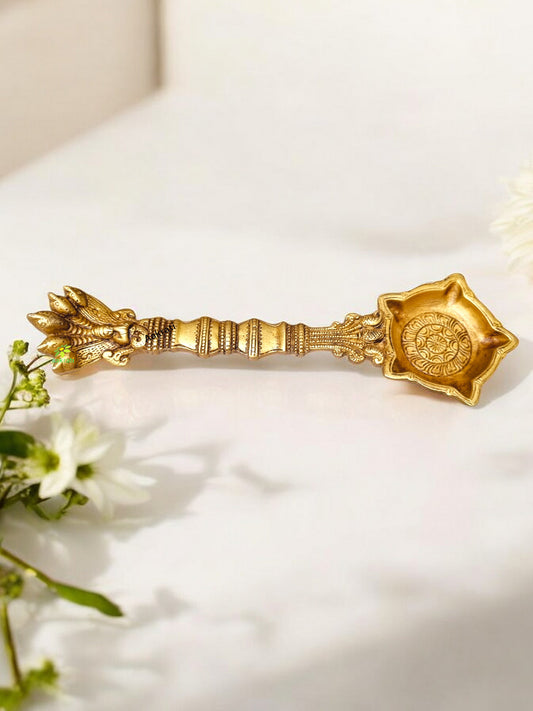 Handmade Brass Spoon for Pooja | Elegant Religious Spoon for Offerings and Rituals | Brass Pooja Spoon ( Yellow, 10 inch)