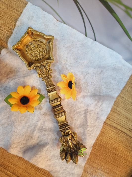 Handmade Brass Spoon for Pooja | Elegant Religious Spoon for Offerings and Rituals | Brass Pooja Spoon ( Yellow, 10 inch)