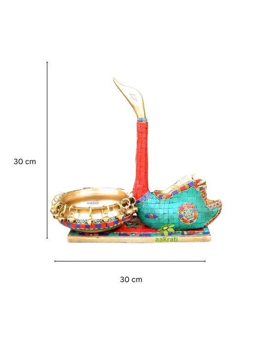 Aakrati Intricate Swan Figurine Hurli With Turquoise Stone Ideal for Bedroom/Living Room Decor