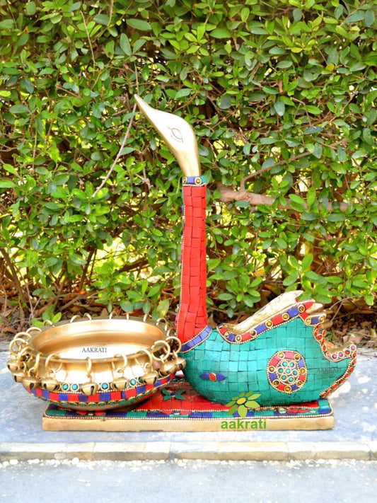Aakrati Intricate Swan Figurine Hurli With Turquoise Stone Ideal for Bedroom/Living Room Decor