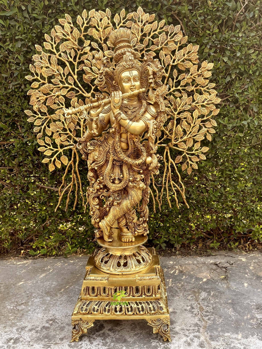 Krishna with tree Brass idols online India figure antique look