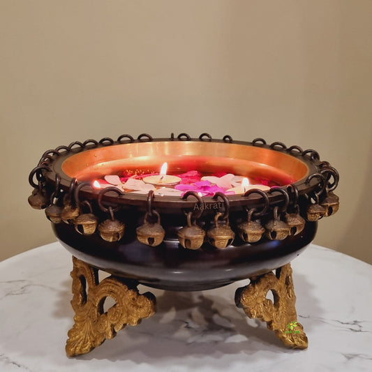 Metal Urli Bowl with bells for home and table decoration