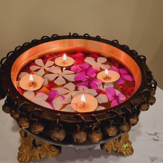 Metal Urli Bowl with bells for home and table decoration