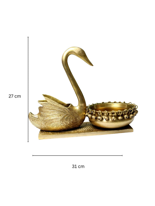 Ethnic Swan Design Brass Urli, Showpiece, Brass Statue For Corner Table, Floating Flowers Candles Diya for home decoration