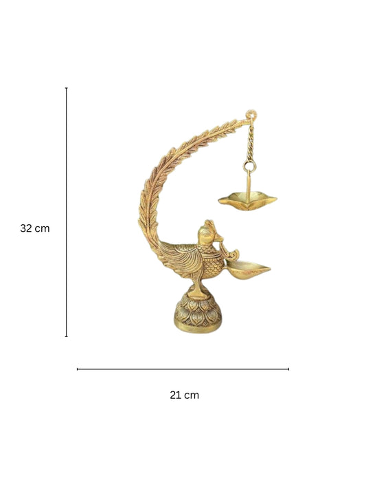 Aakrati Brass Annam Bird Diya for Home Temple | Big Size Oil Wick Diya | Indian Handcrafted Deepak for Home Decor | Handmade Lamp