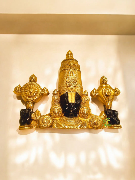 Brass Tirupathi Balaji Venkateshwara statue/wall Hanging Decor , Shank Chakra wall Hanging , Brass balaji Face wall Hanging tilak balaji