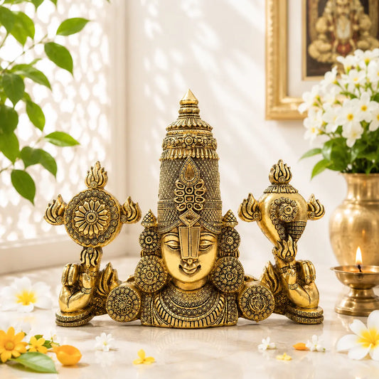 Tirupati Balaji Venkateshwara statue table top Decor , Shank Chakra , Lord Hindu god Religious Sculpture