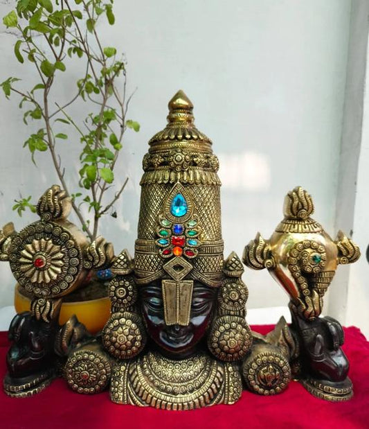 Tirupathi Balaji Brass 38cm Venkateshwara statue/wall Hanging Decor , Shank Chakra wall Hanging , Brass balaji Face wall Hanging , Vishnu
