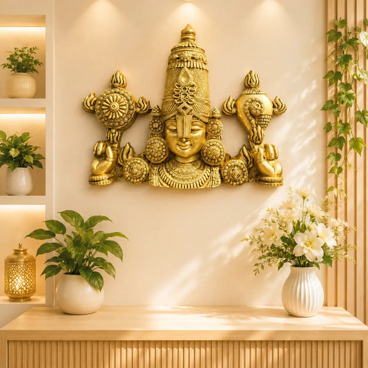 Tirupathi Balaji Venkateshwara statue wall Hanging & table top Decor , Shank Chakra , balaji Face tilak balaji