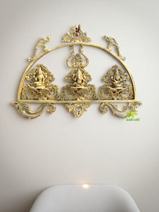 Laxmi Ganesh Saraswati wall haning brass decor statue sculpture