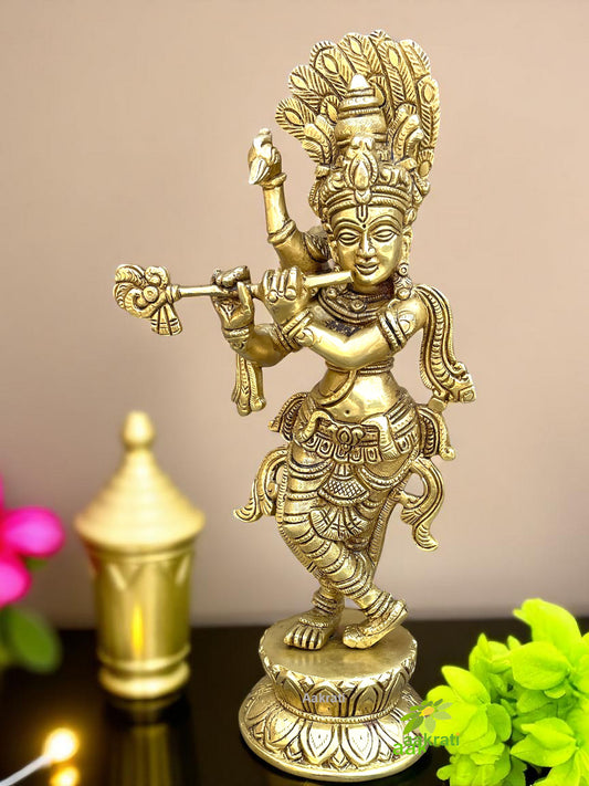 Flute Krishna religious figure metal Murti of murlidhar