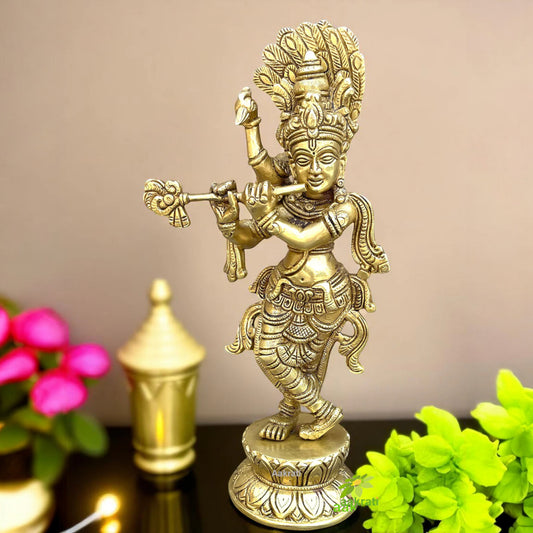 Flute Krishna religious figure metal Murti of murlidhar